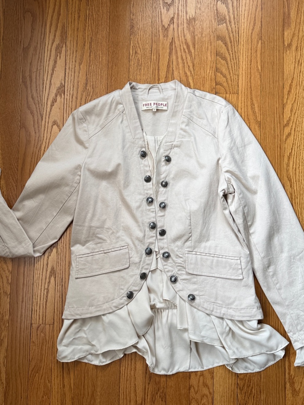 Free People Ivory Button-Front Blazer with Layered Hem